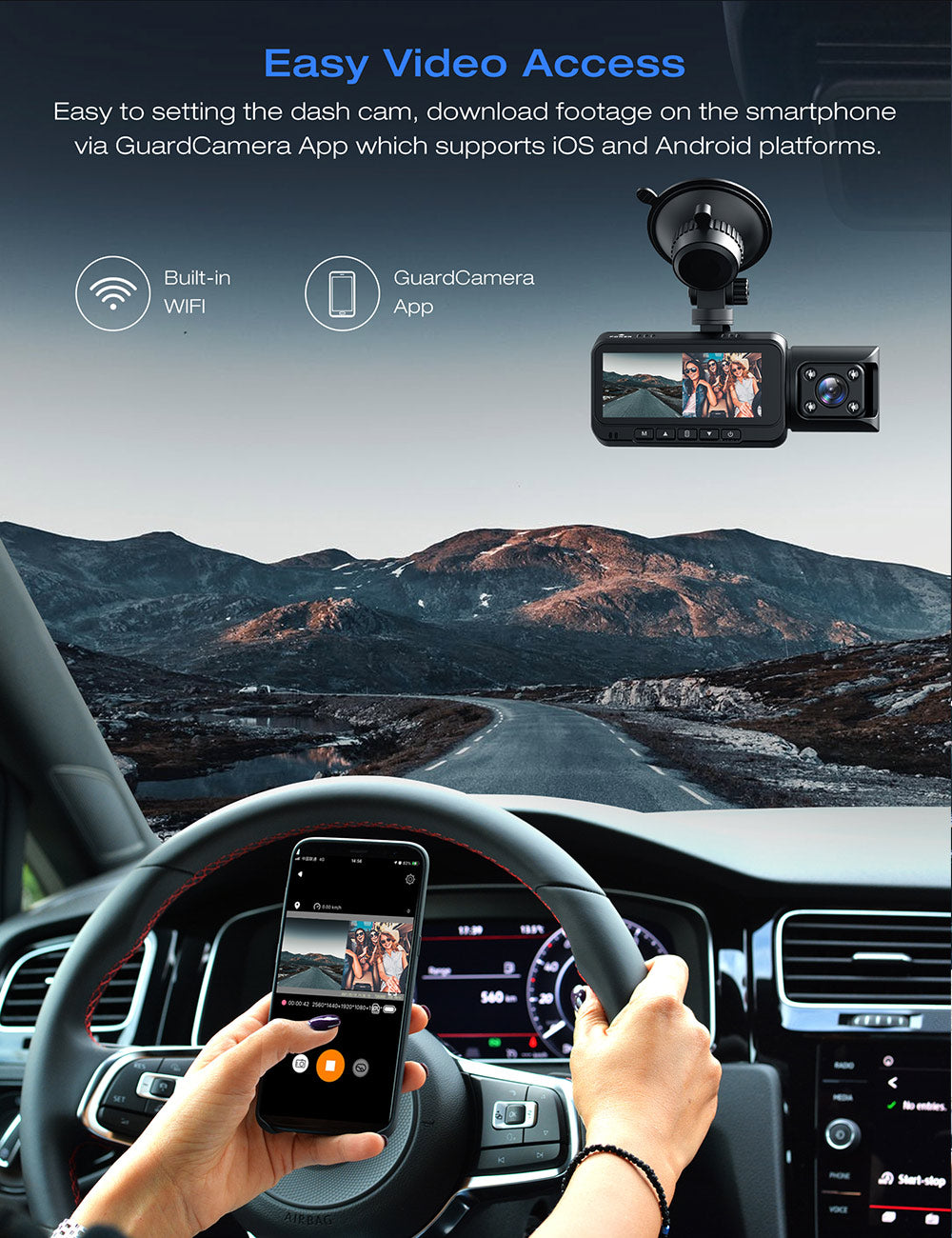 Campark CE67 4K Front and Inside With  GPS Dual Dash Camera