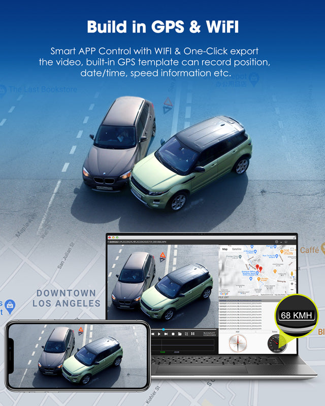 Campark DC15 4K+ 2K Front and Rear Dash Camera for Cars Built in WiFi GPS with 3.16" Touch Screen, 64GB Memory Card (USA Only)