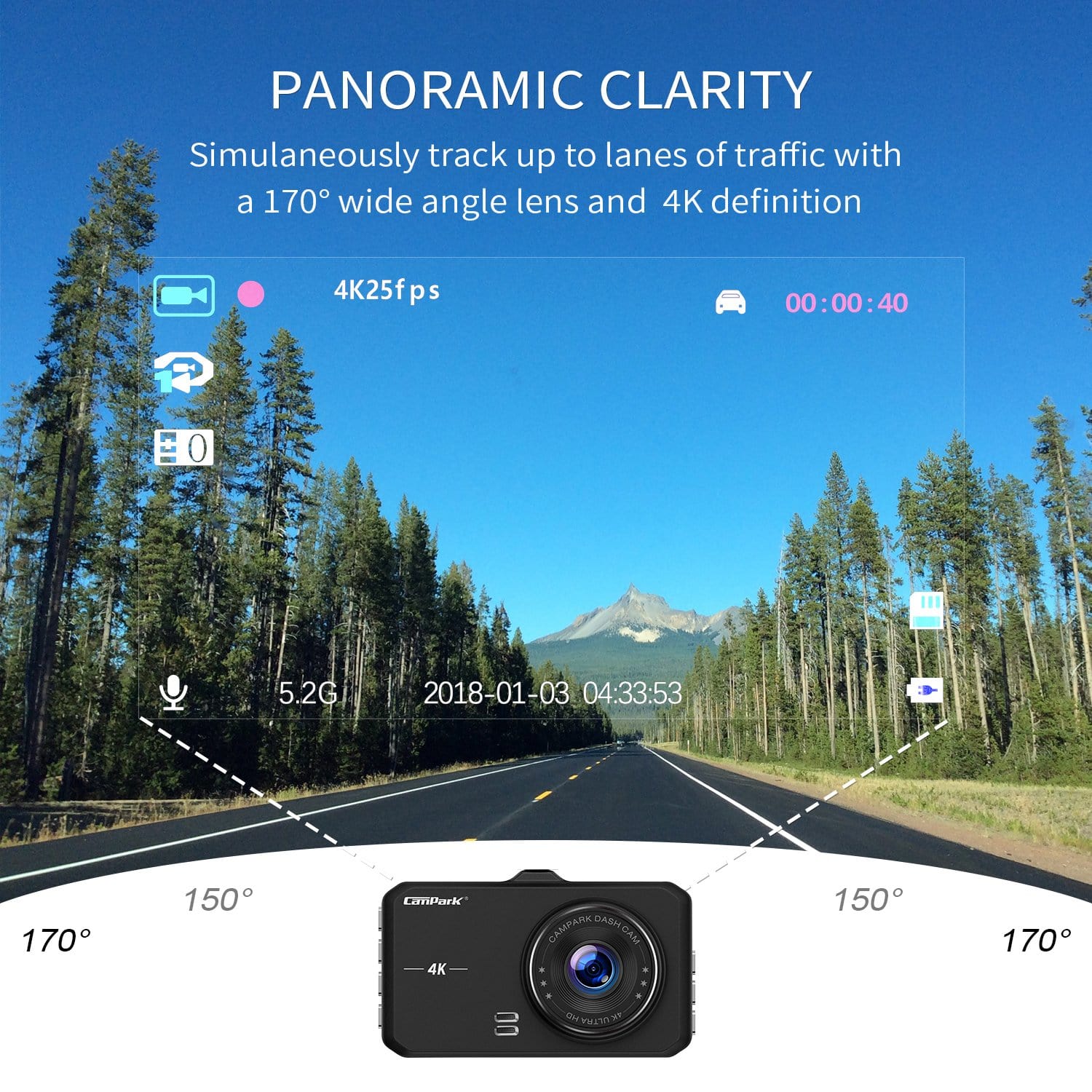 Campark DC10 Dash Cam 4K UHD DVR Driving Recorder Camera