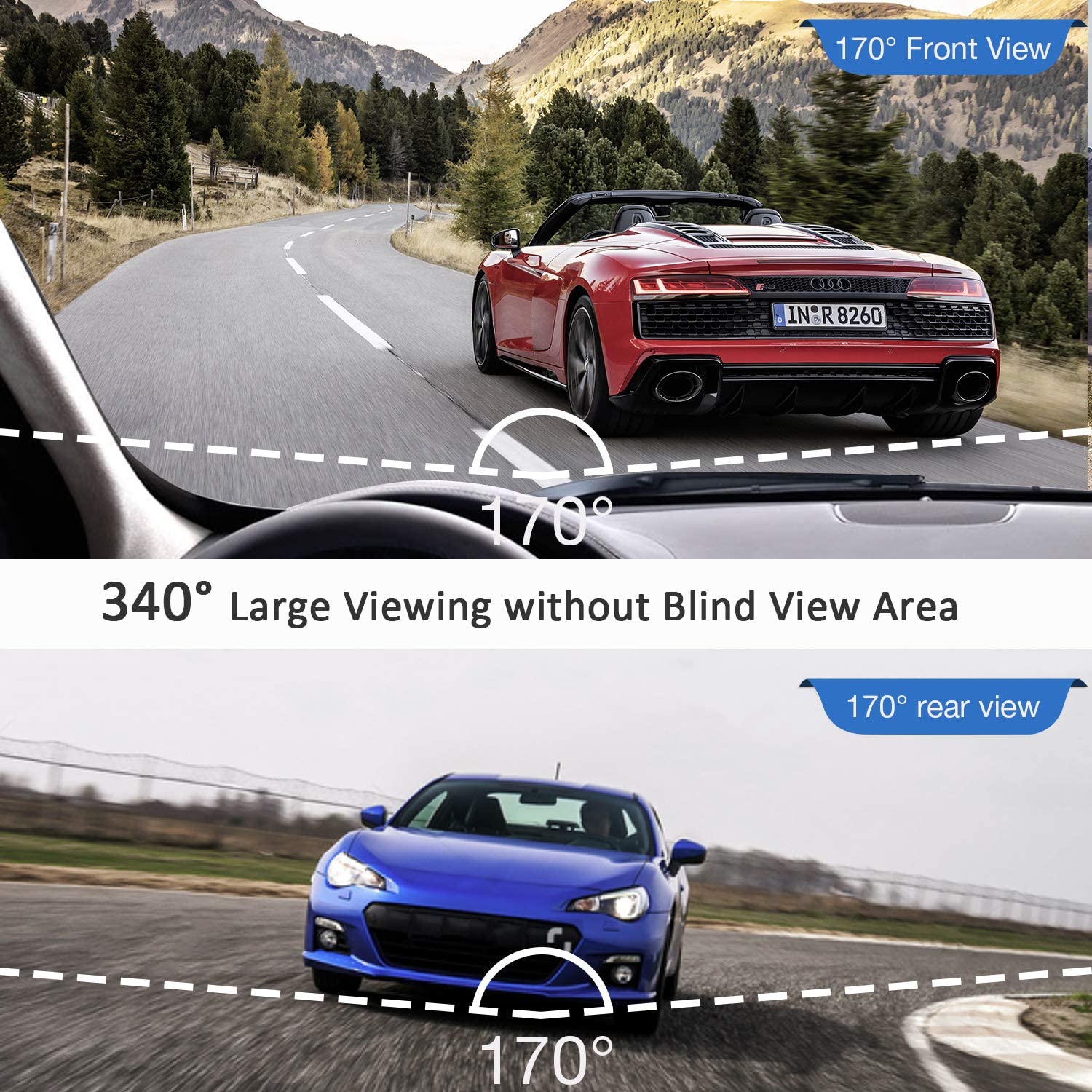 Campark DC20 Dash Cam Front and Rear Dual 1080P Car Camera with 340° Wide Angle Recording