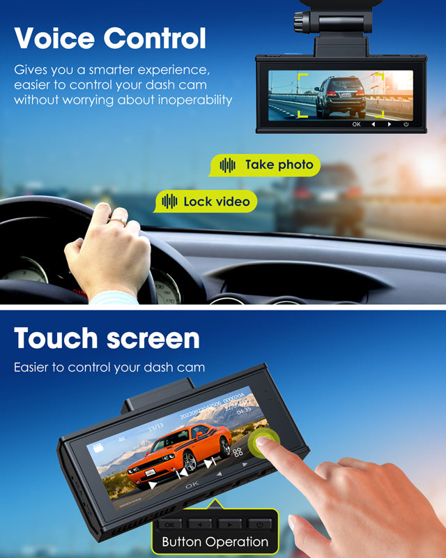 Campark DC15 4K+ 2K Front and Rear Dash Camera for Cars Built in WiFi GPS with 3.16" Touch Screen, 64GB Memory Card (USA Only)