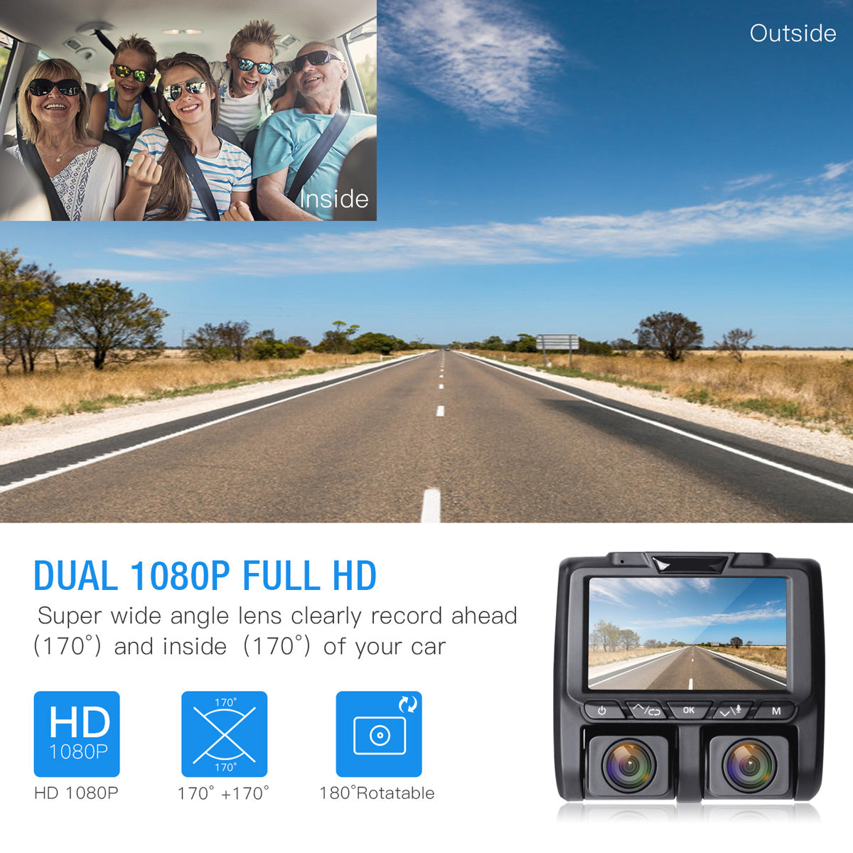 Campark CE45 1080P IR Night Vision Front and Inside Dash Camera for Taxi Drivers