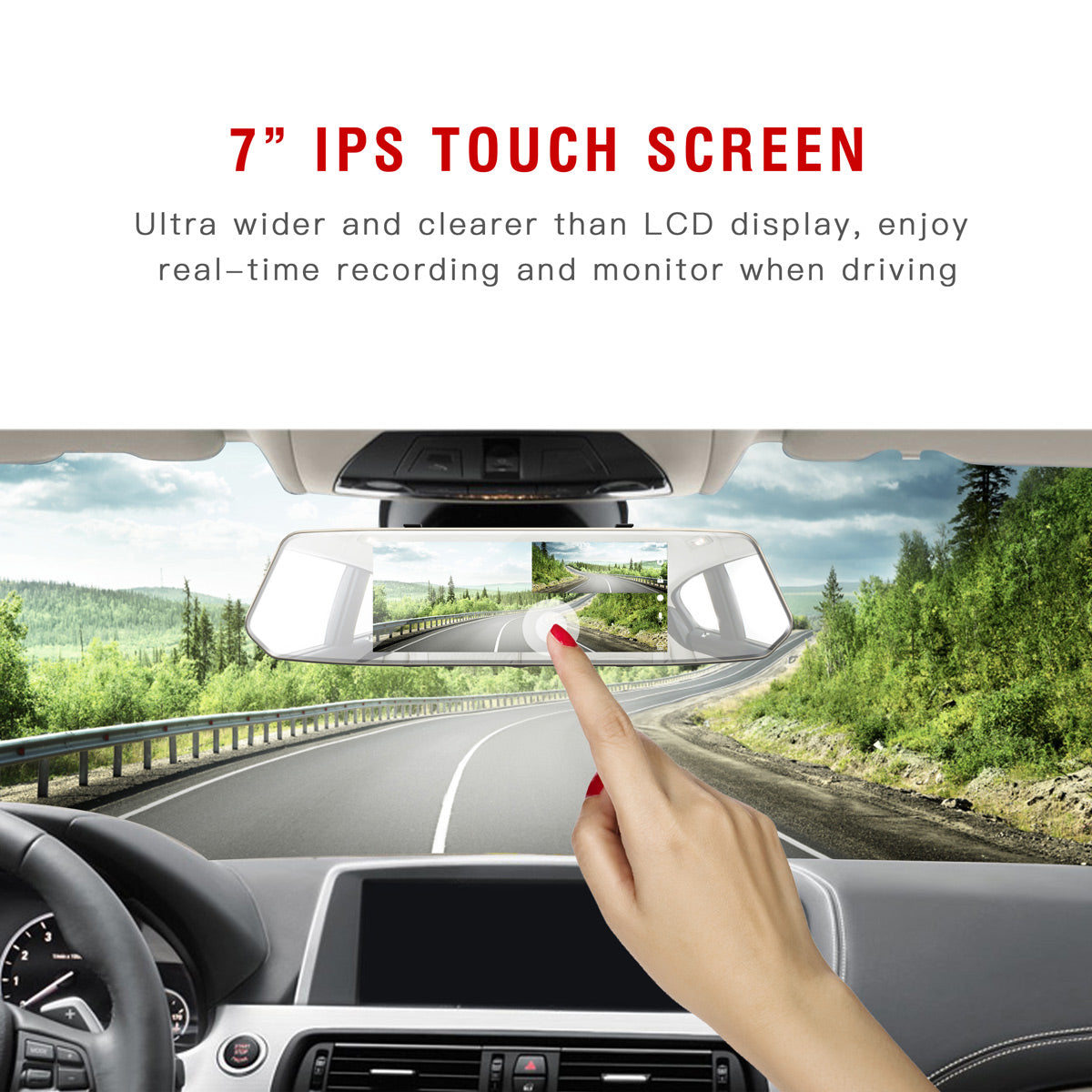 Campark CE35A 1080P Front and Rear Mirror Dash Cam with 7" Touchscreen