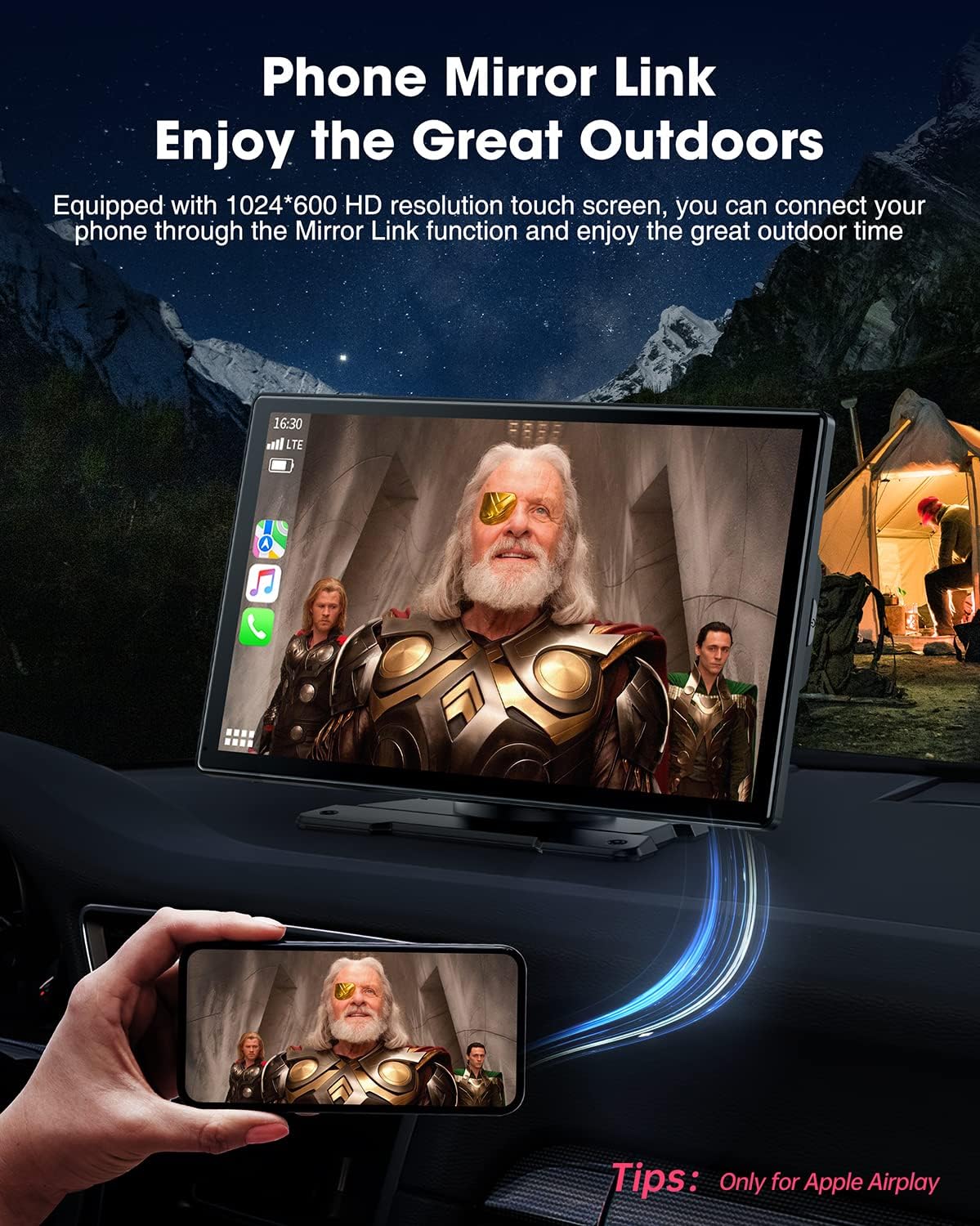 RC07 9''Car Stereo Wireless Apple Carplay & Android Auto with 2.5K Dash Cam & 1080P Backup Camera, Mirror Link and GPS