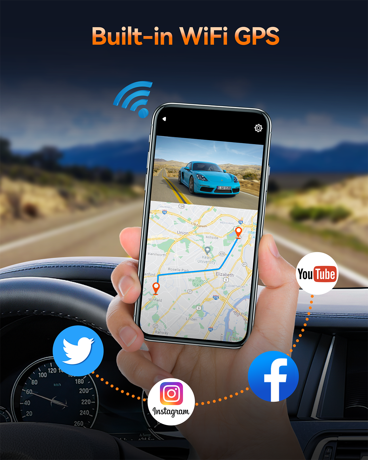 Campark DC06 4K Dash Camera 3.16''Touch Screen Inside WiFi GPS Dual Dashcams Front and Rear with 64GB Memory Card