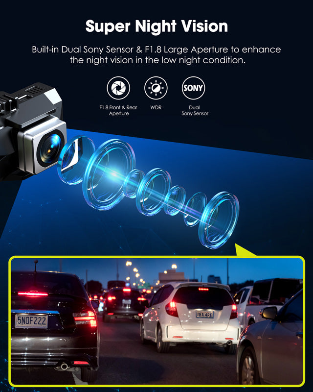 Campark DC15 4K+ 2K Front and Rear Dash Camera for Cars Built in WiFi GPS with 3.16" Touch Screen, 64GB Memory Card (USA Only)