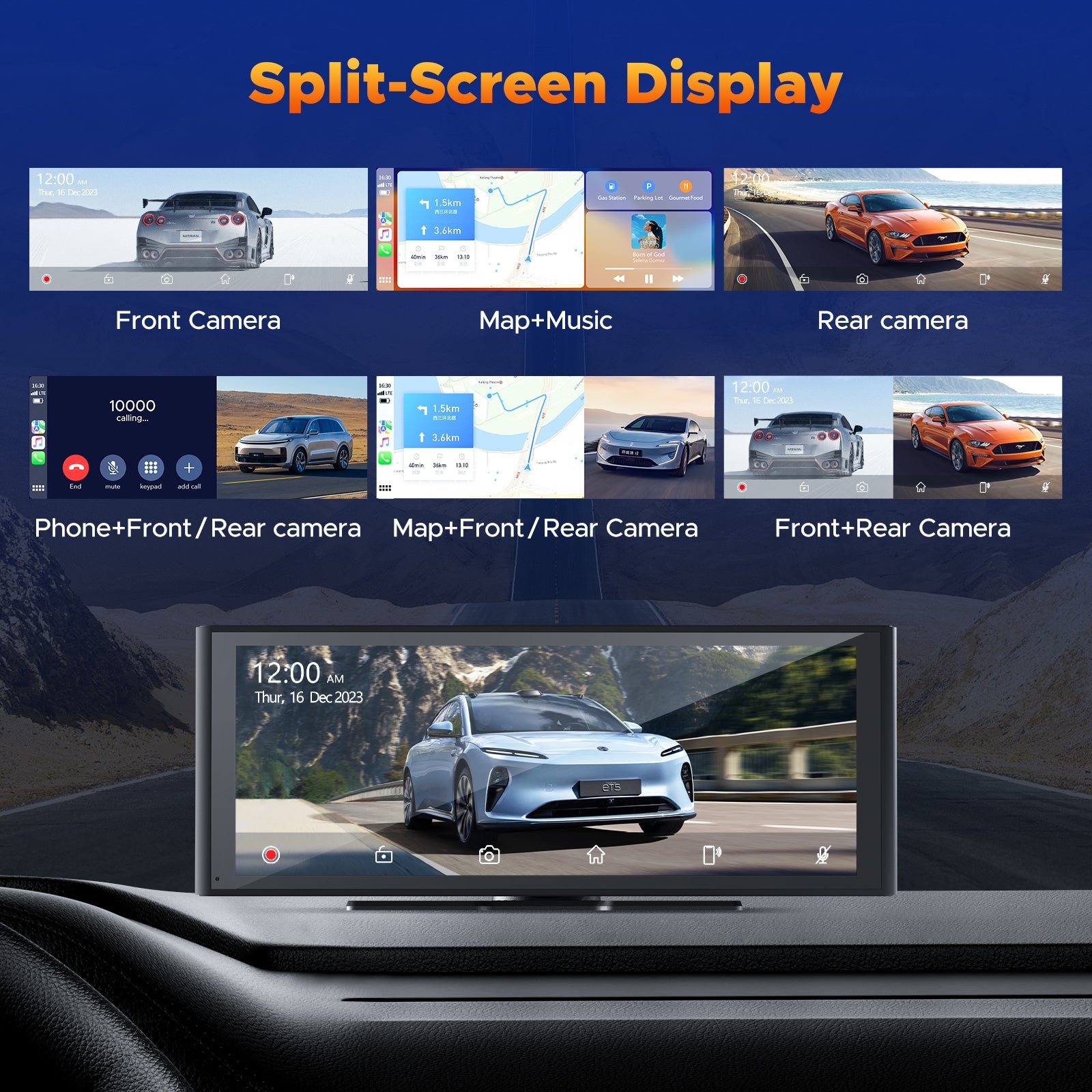 RC14 9.26'' Car Stereo Wireles Apple Carplay & Android Auto with 4K Dash Cam & 1080P Backup Camera