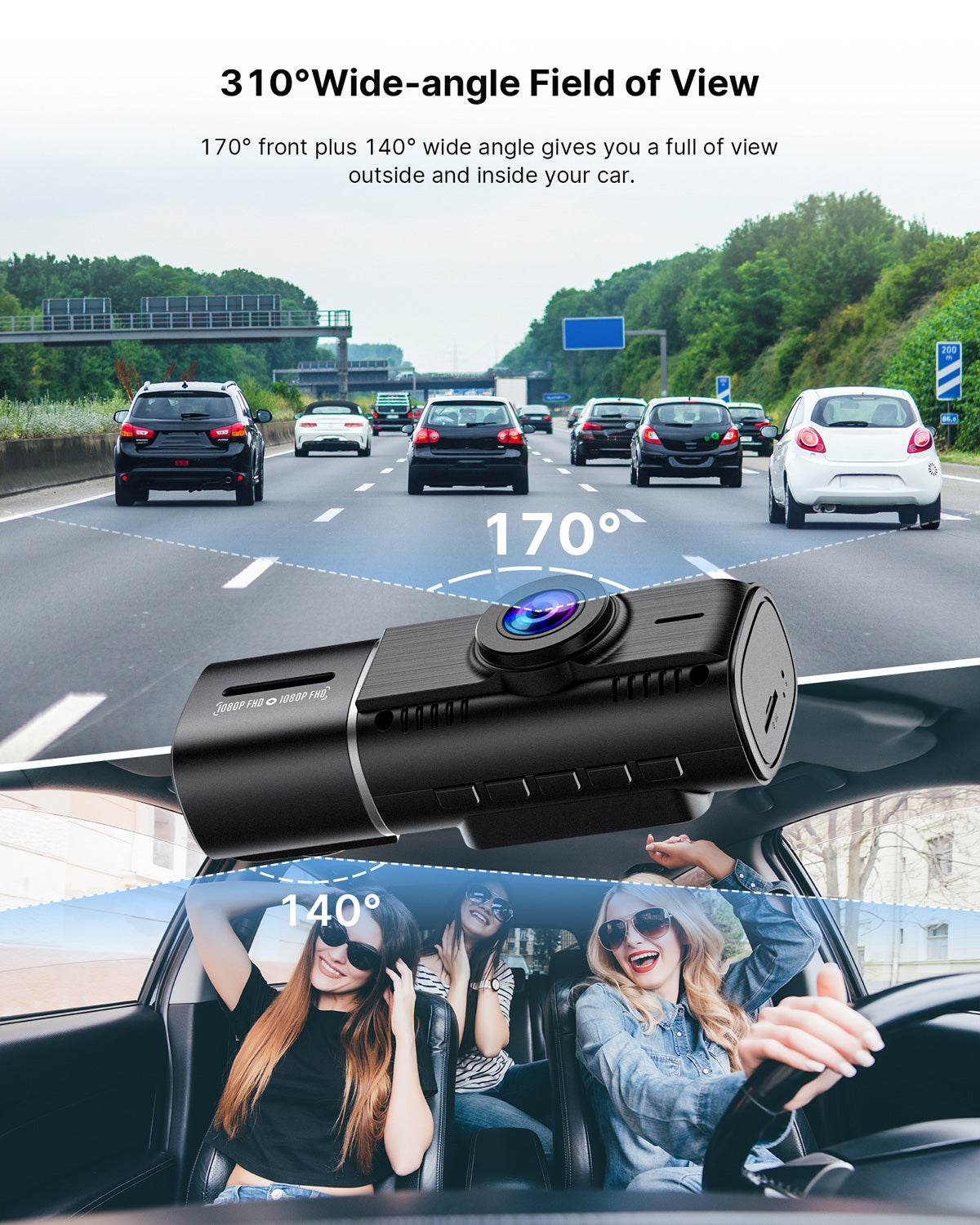 Campark C310 1080P Front and Inside Dash Cam With HDR Backup Camera