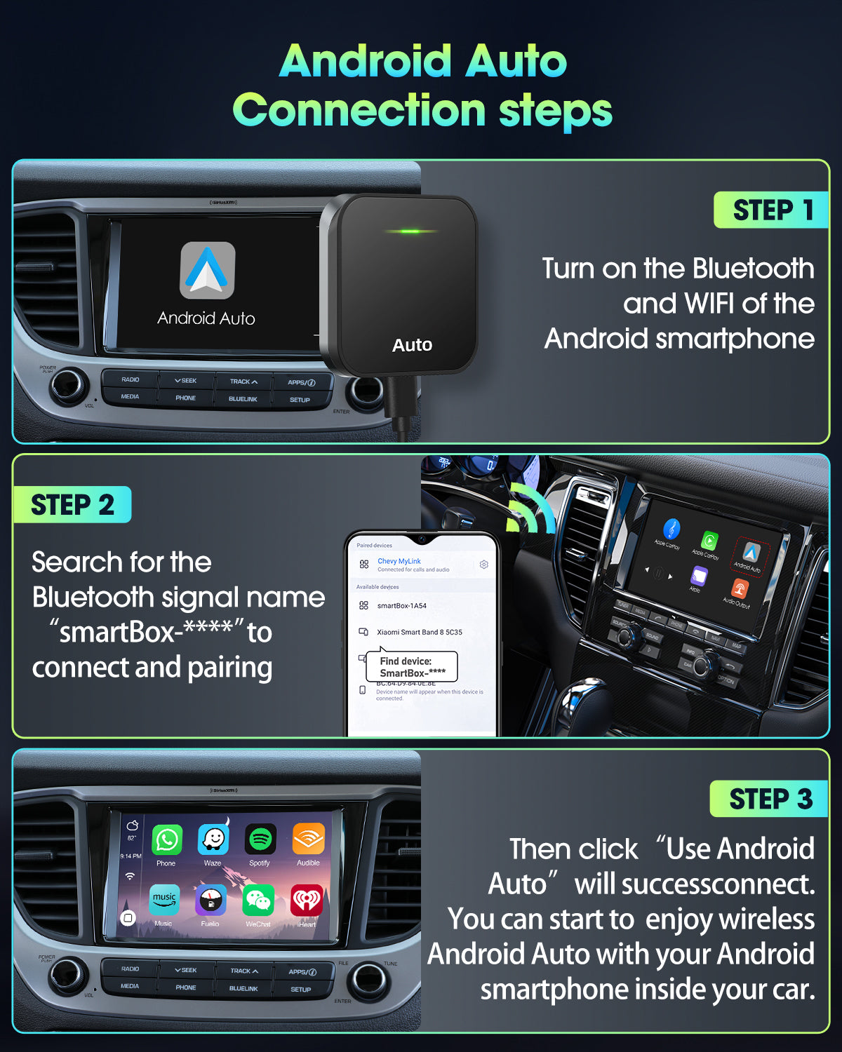 Wireless Android Car Adapter, Plug and Play for OEM Factory Wired Android Car