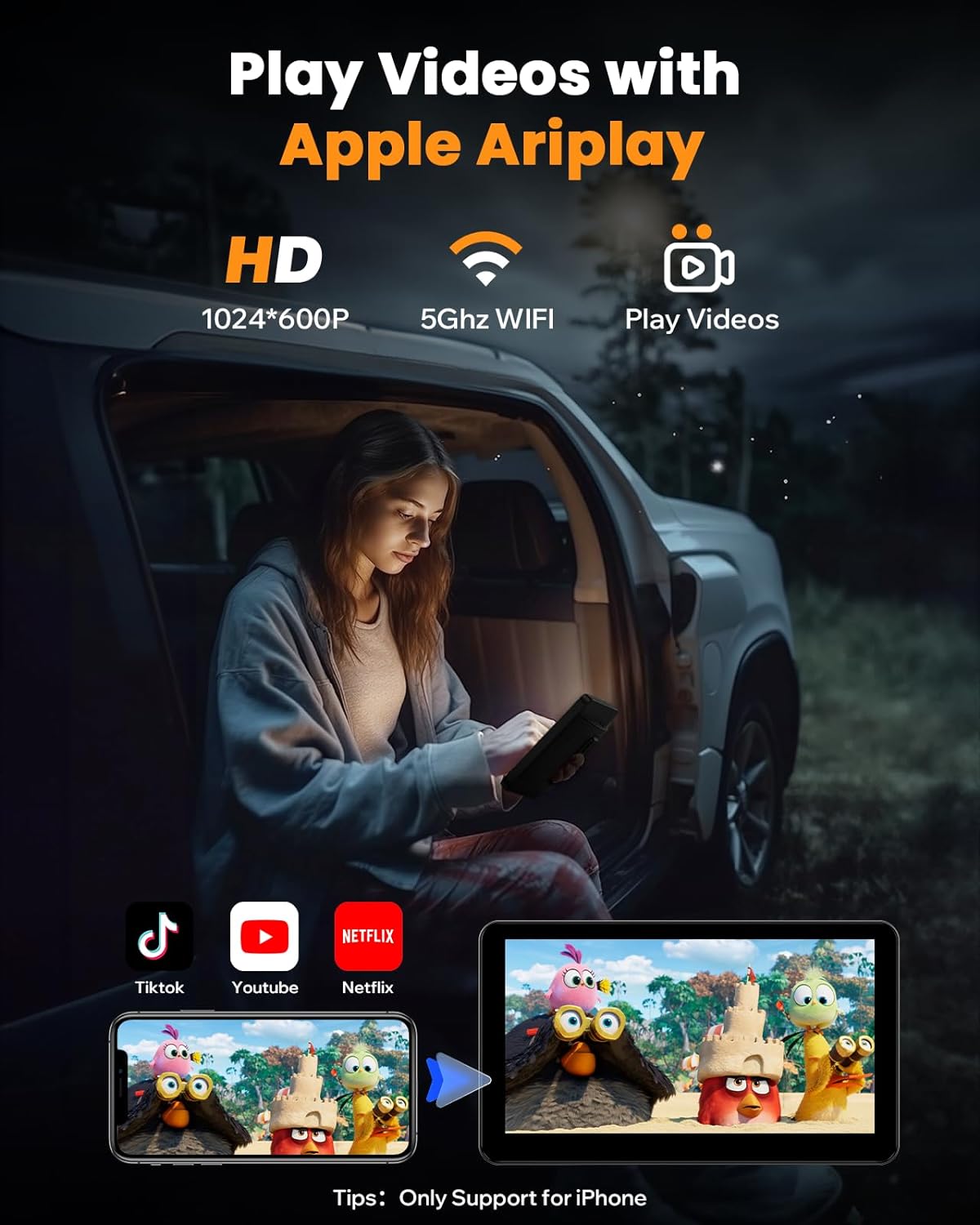 RC08 7'' Car Stereo 2.5D Wireless Apple Carplay & Android Auto with 1080P Backup Camera, Airplay and Bluetooth