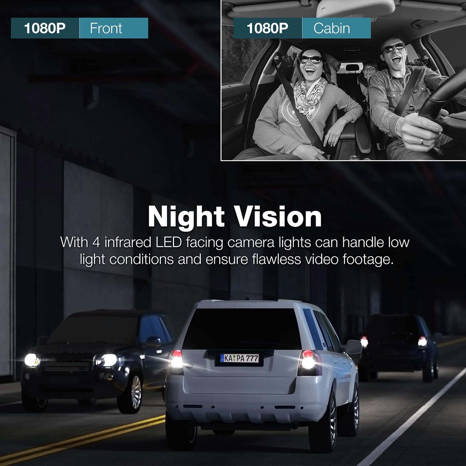 Campark DC35 Dual 1080P Dash Cam w/GPS,  Front and Inside Car Camera w/Infrared Night Vision