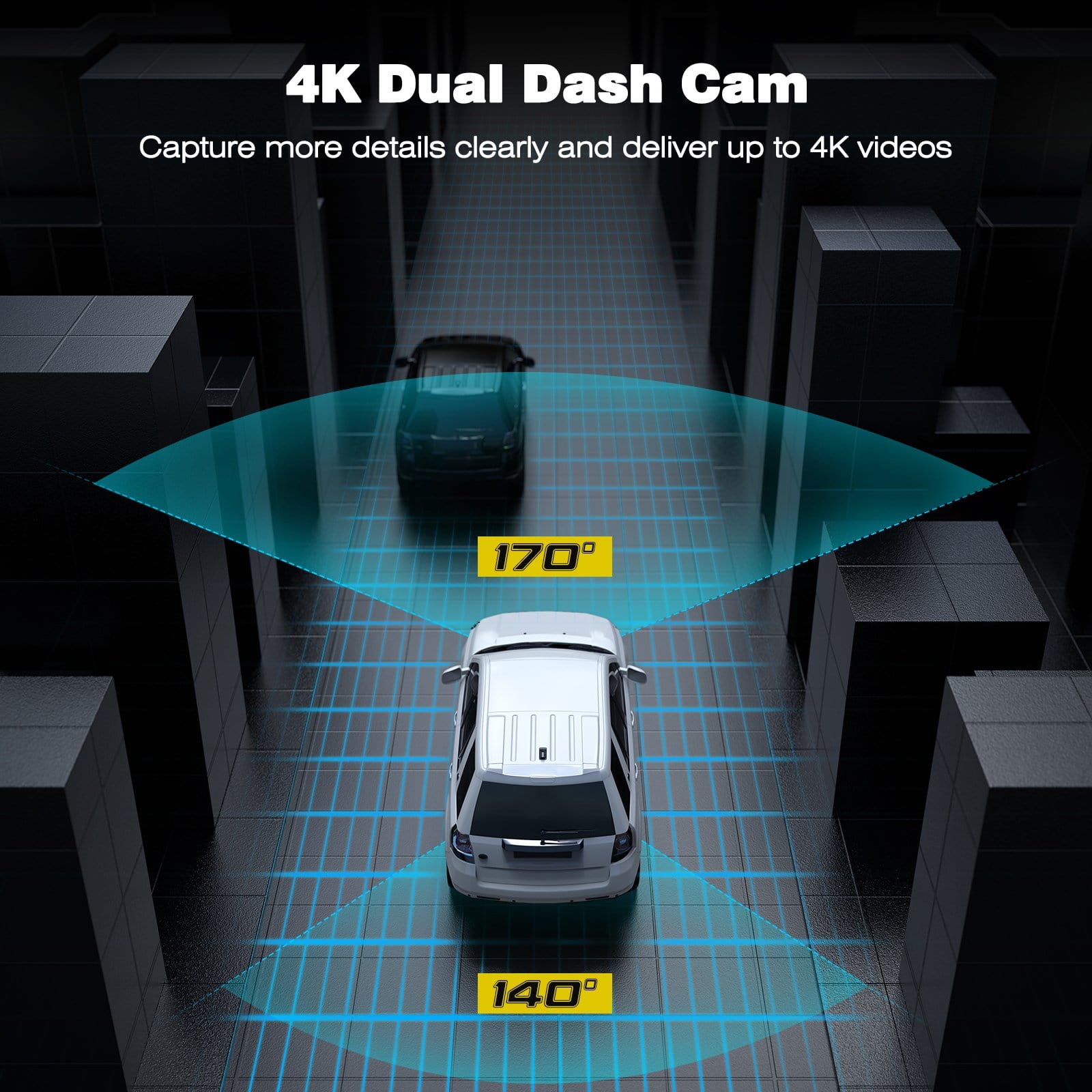 Campark DC30 Dash Cam Native 4K Front and 1080P Rear Car Camera