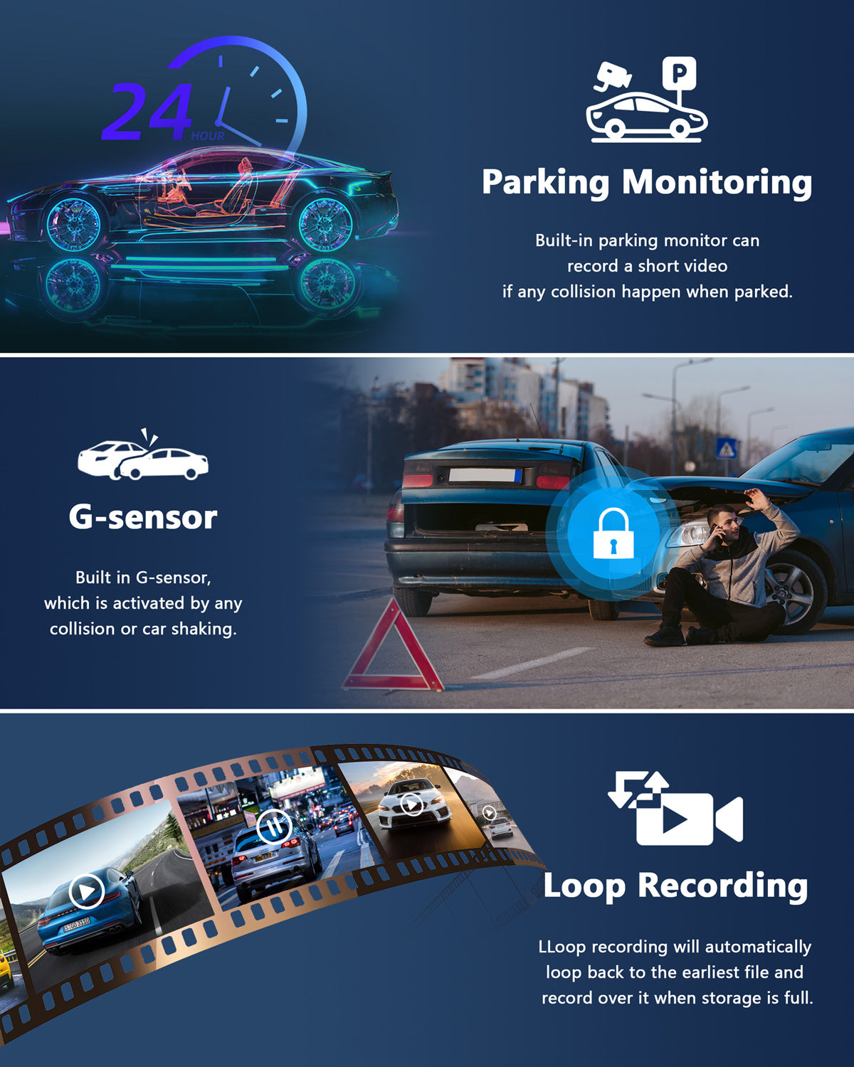 Campark CE18A/DC07 1080P Front and Rear Dual Dash Camera