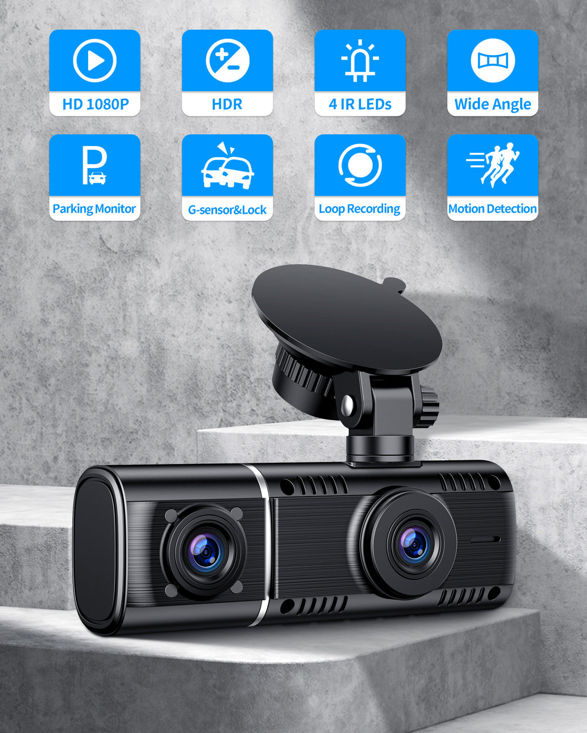 Campark C310 1080P Front and Inside Dash Cam With HDR Backup Camera