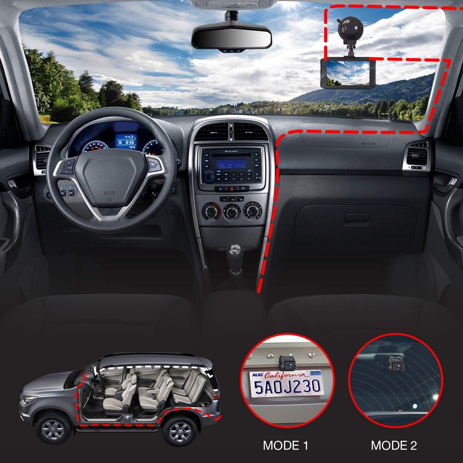 Campark DC20 Dash Cam Front and Rear Dual 1080P Car Camera with 340° Wide Angle Recording