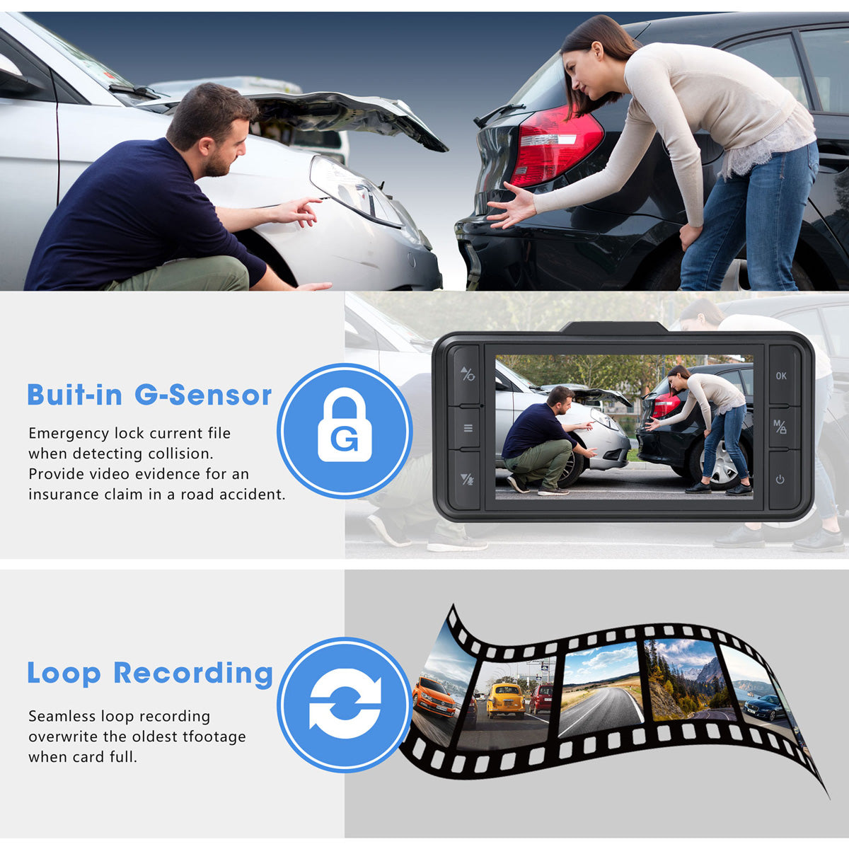 Campark CE63 1080P Front and Rear 3'' IPS Screen Supercapacitor Car Camera