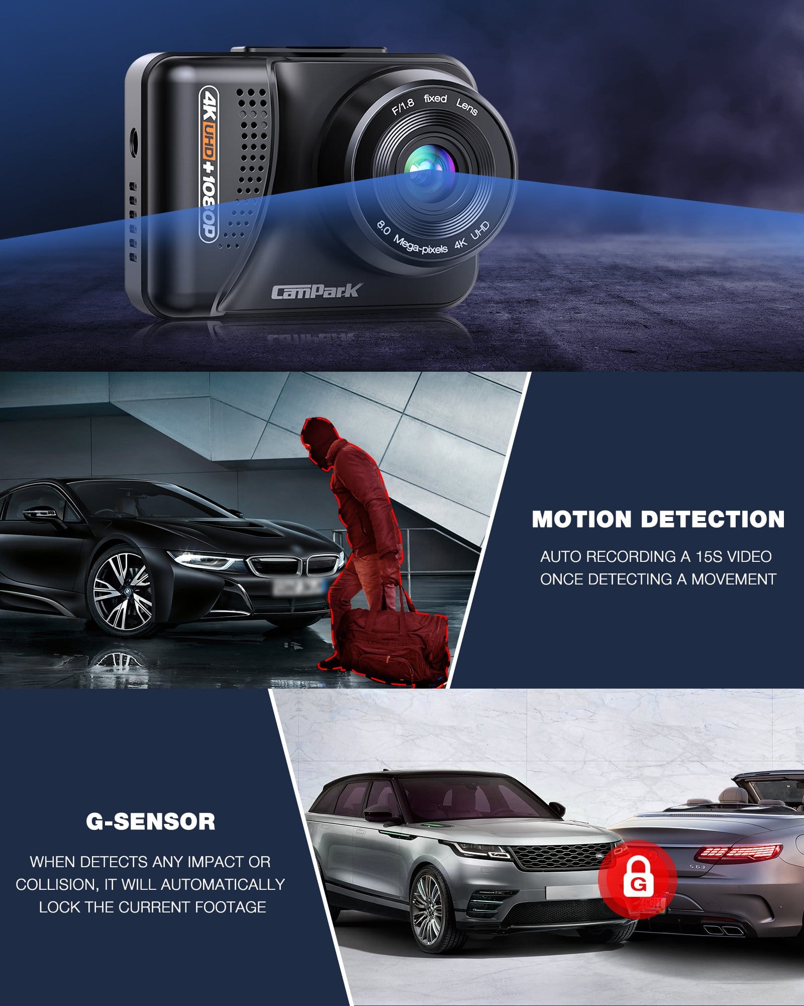 Campark DC45 Dual Dash Cam GPS Front and Rear 4K & 1080P Mini Dash Camera（Only available in the UK）