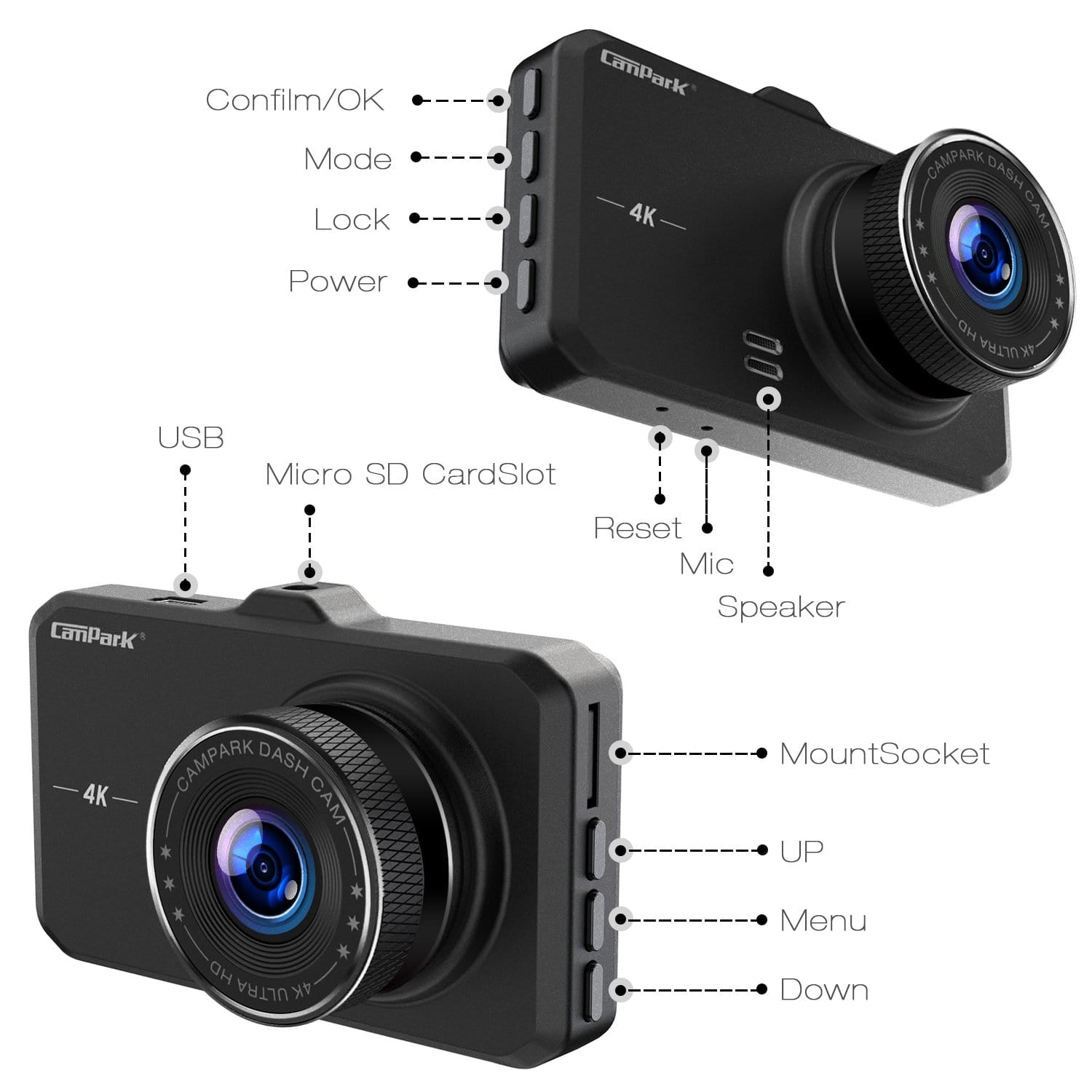 Campark DC10 Dash Cam 4K UHD DVR Driving Recorder Camera