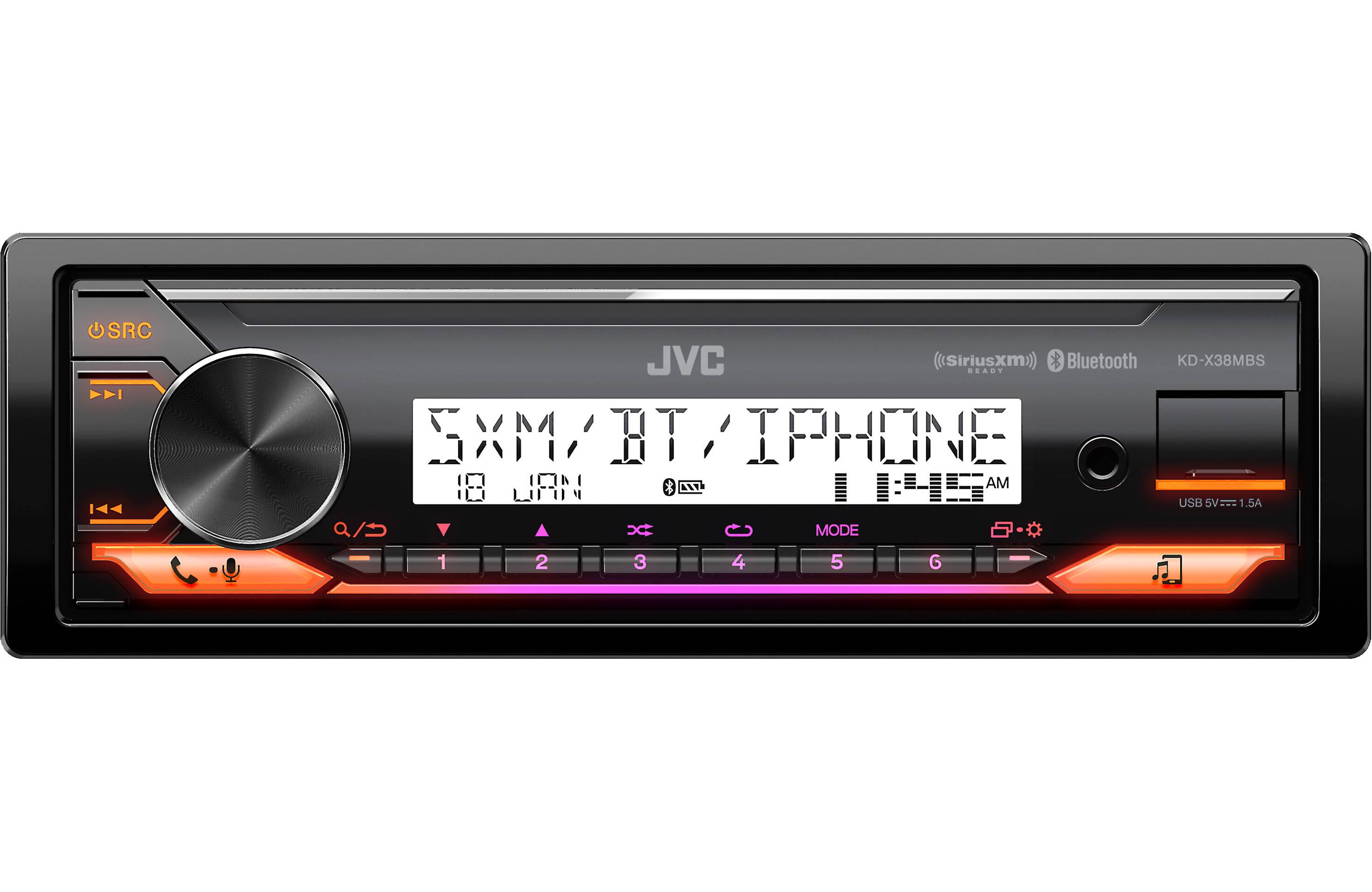 JVC KD-X38MBS Single-DIN Digital Marine Receiver With Bluetooth (SiriusXM Ready)